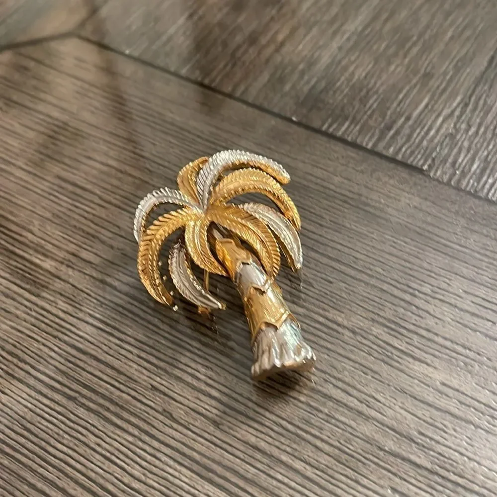 Vintage Two-tone Palm Tree Pin, Tropical Tree